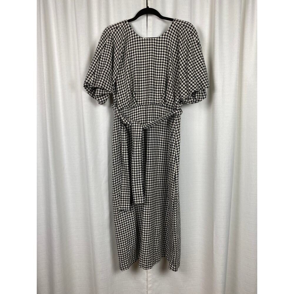 Zara Black&White Houndstooth Balloon Sleeve Blogger Favorite Midi Dress Sz.L - Picture 6 of 16
